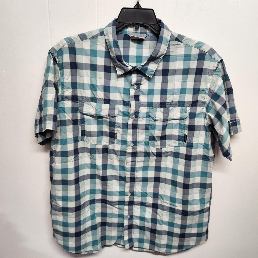 Columbia Shirt Mens XL Blue Green Plaid Omni-Wick Short Sleeve Outdoor Hiking